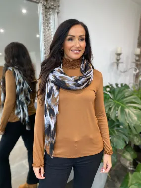 Ruffle Roll Neck Top in Tan Regan