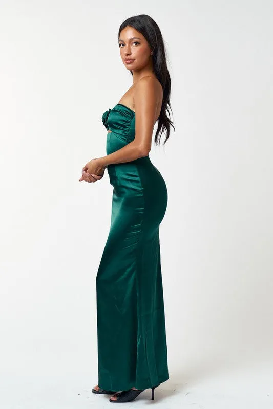 Satin Tube Maxi Dress with Rosette