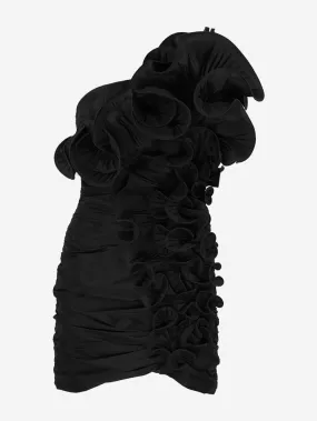 Tassos Mitropoulos - One-Shoulder Short Dress with Large Flower and Ruffles