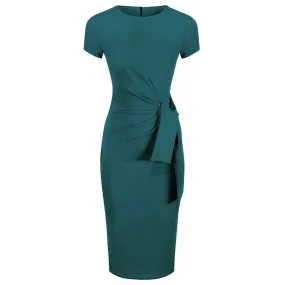 Teal Ruched Tie Bodycon Pencil Dress