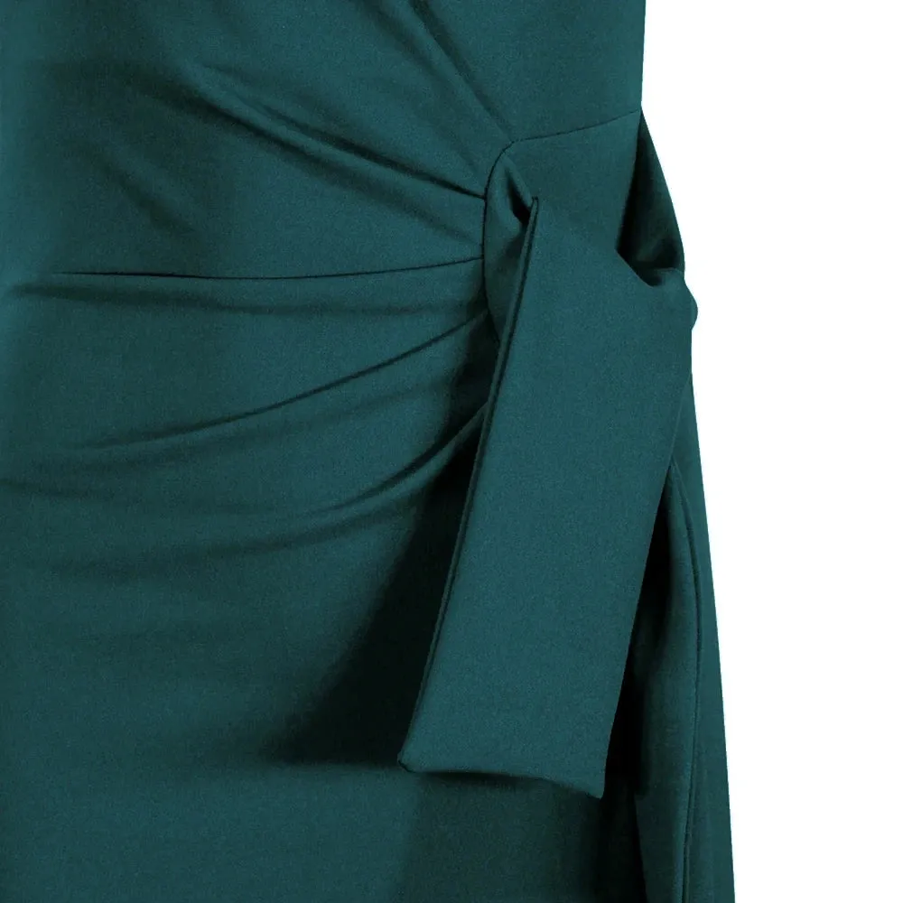 Teal Ruched Tie Bodycon Pencil Dress