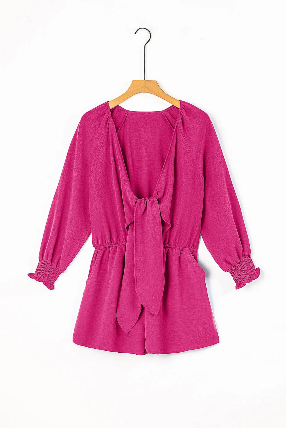 Plunge Romper with Tied Flounce Sleeve