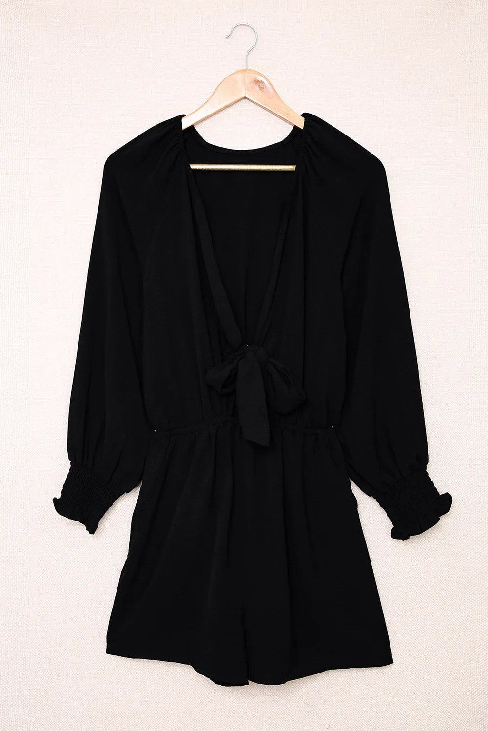 Plunge Romper with Tied Flounce Sleeve