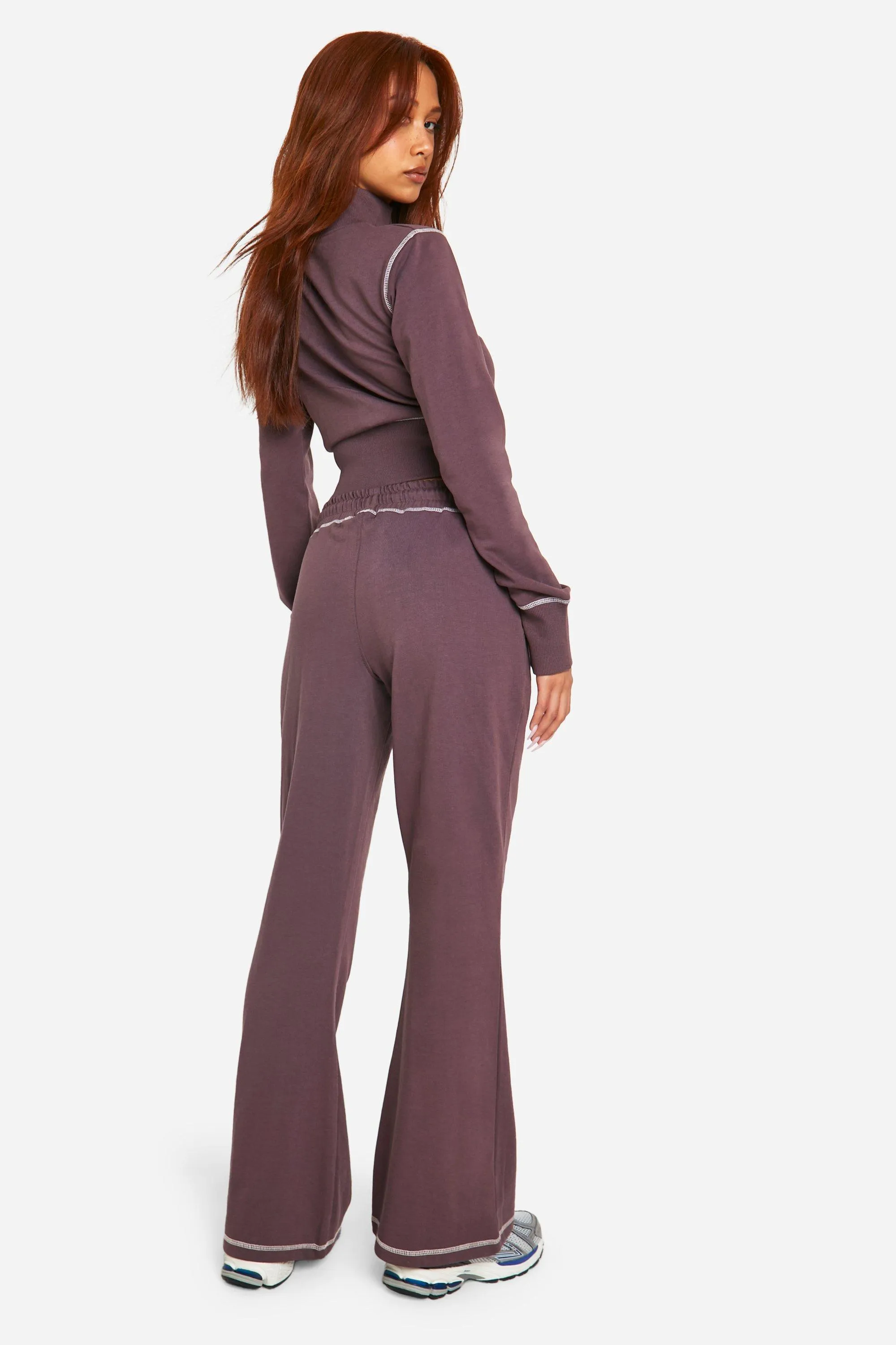 Contrast Stitch Shrunken Top and Flared Jogger Tracksuit