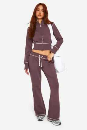 Contrast Stitch Shrunken Top and Flared Jogger Tracksuit