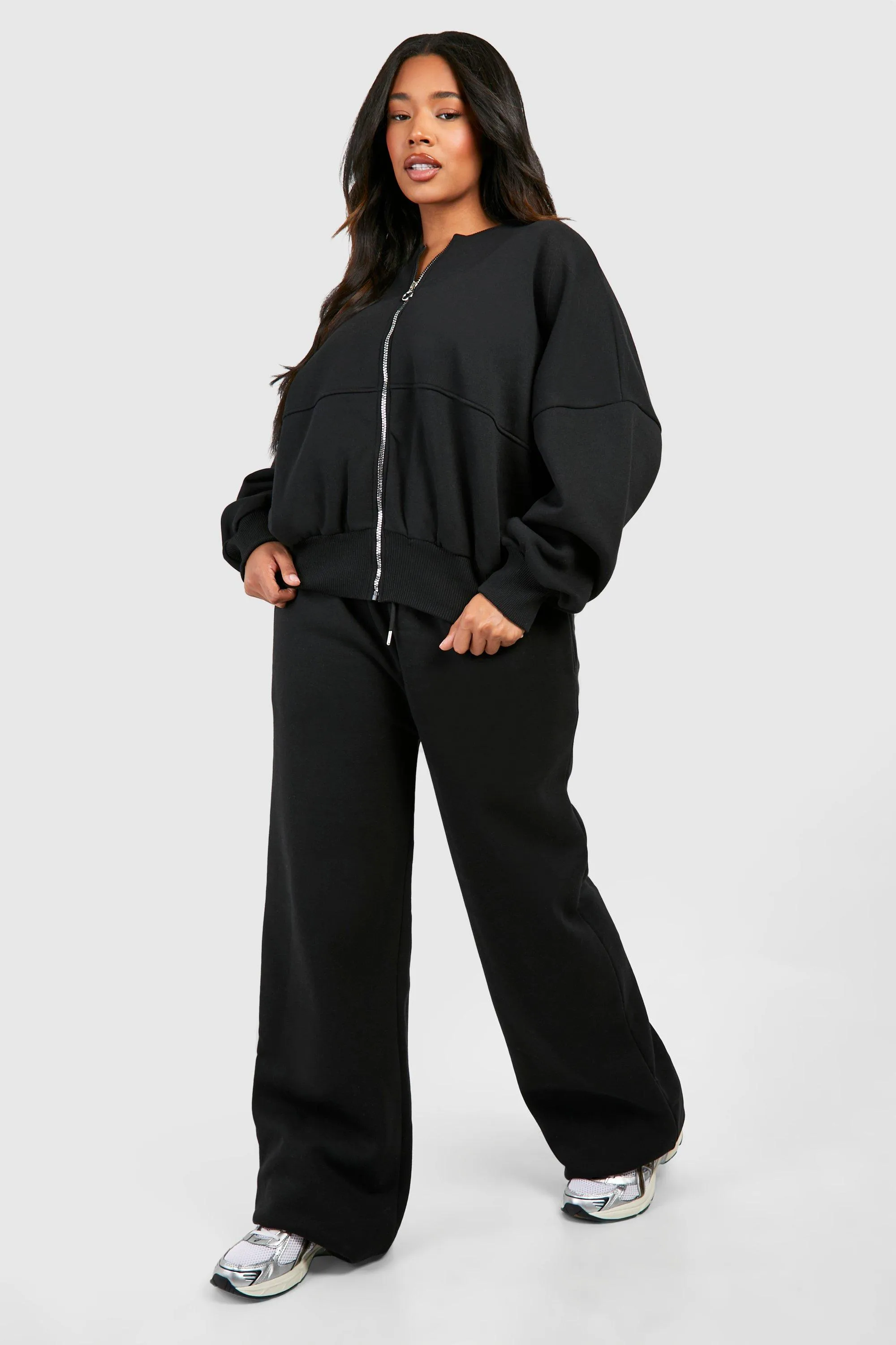 boohoo Plus Size Zip Through Bomber Tracksuit