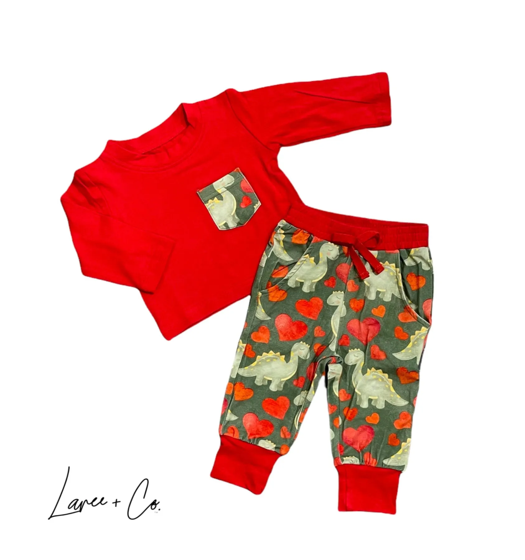 Valentine Dinosaur Bamboo Pocket Tee and Joggers by Laree + Co