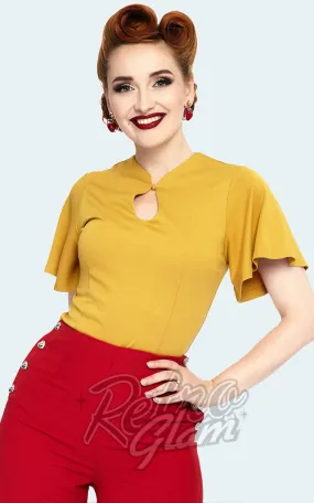 Mustard Flutter Sleeve Top - M only by Voodoo Vixen