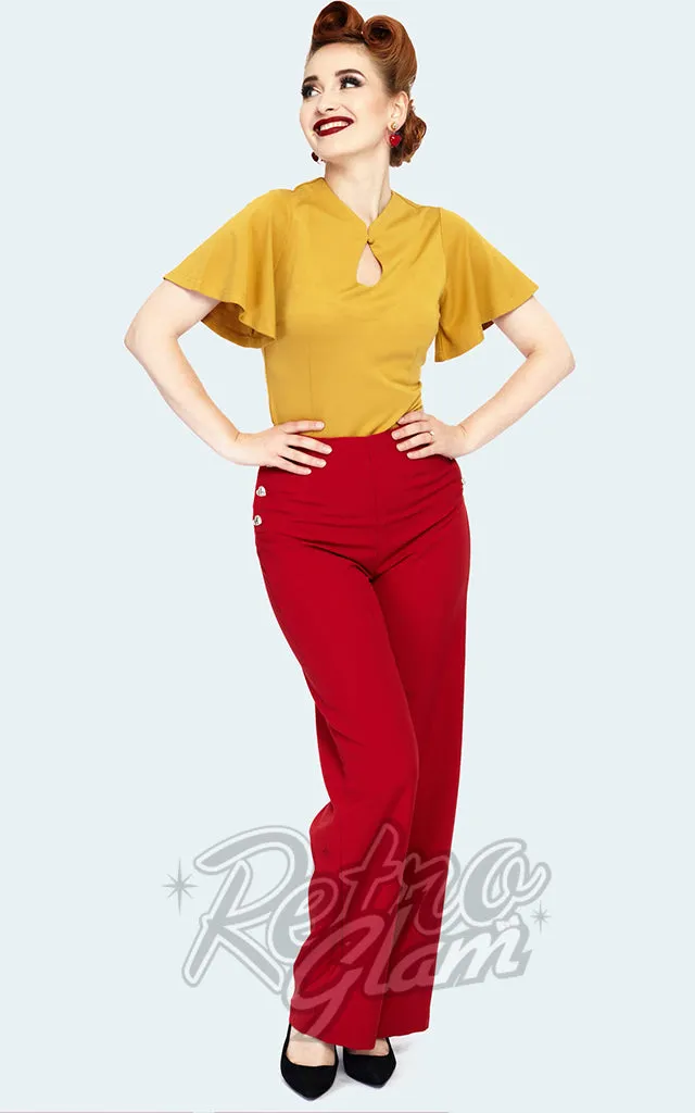 Mustard Flutter Sleeve Top - M only by Voodoo Vixen