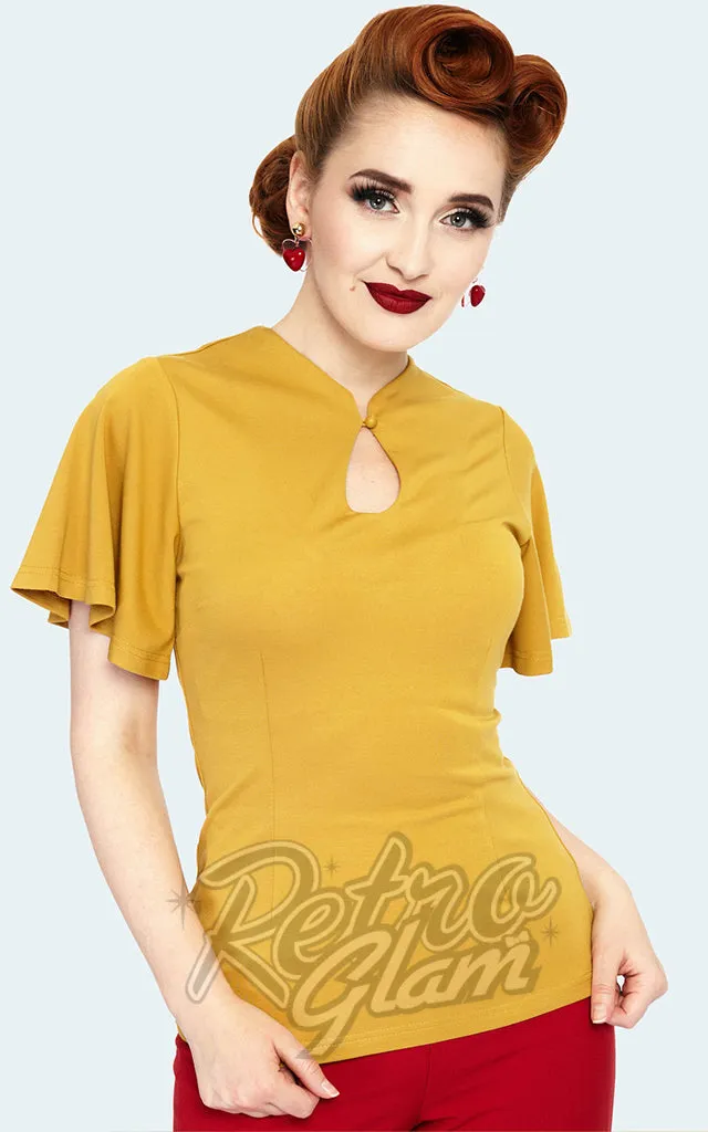 Mustard Flutter Sleeve Top - M only by Voodoo Vixen