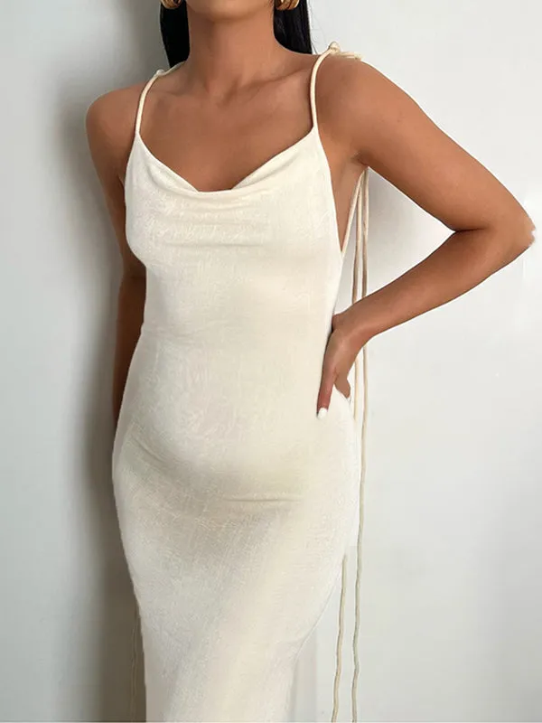 White Backless Draped Maternity Maxi Dress