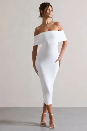 White Bodycon Bardot Midi Dress