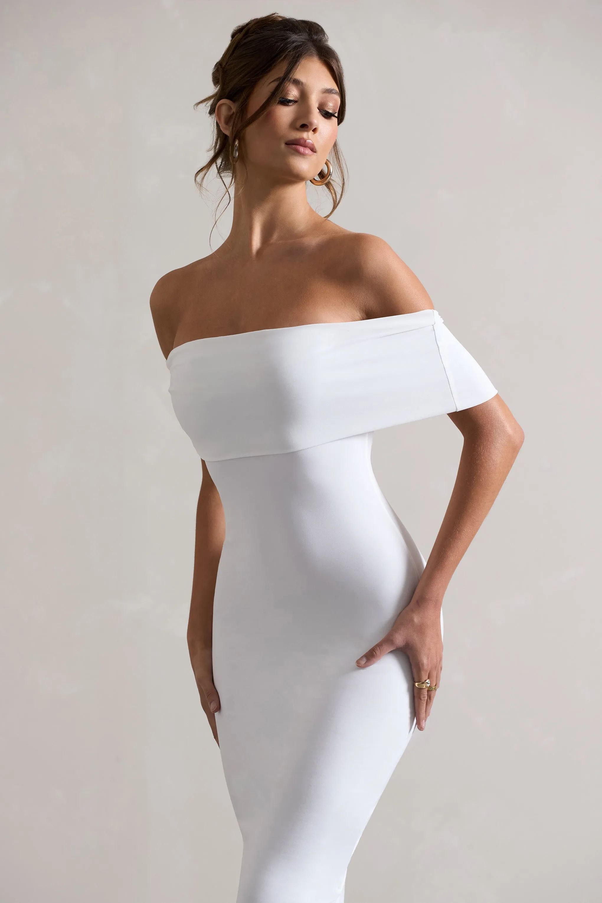 White Bodycon Bardot Midi Dress