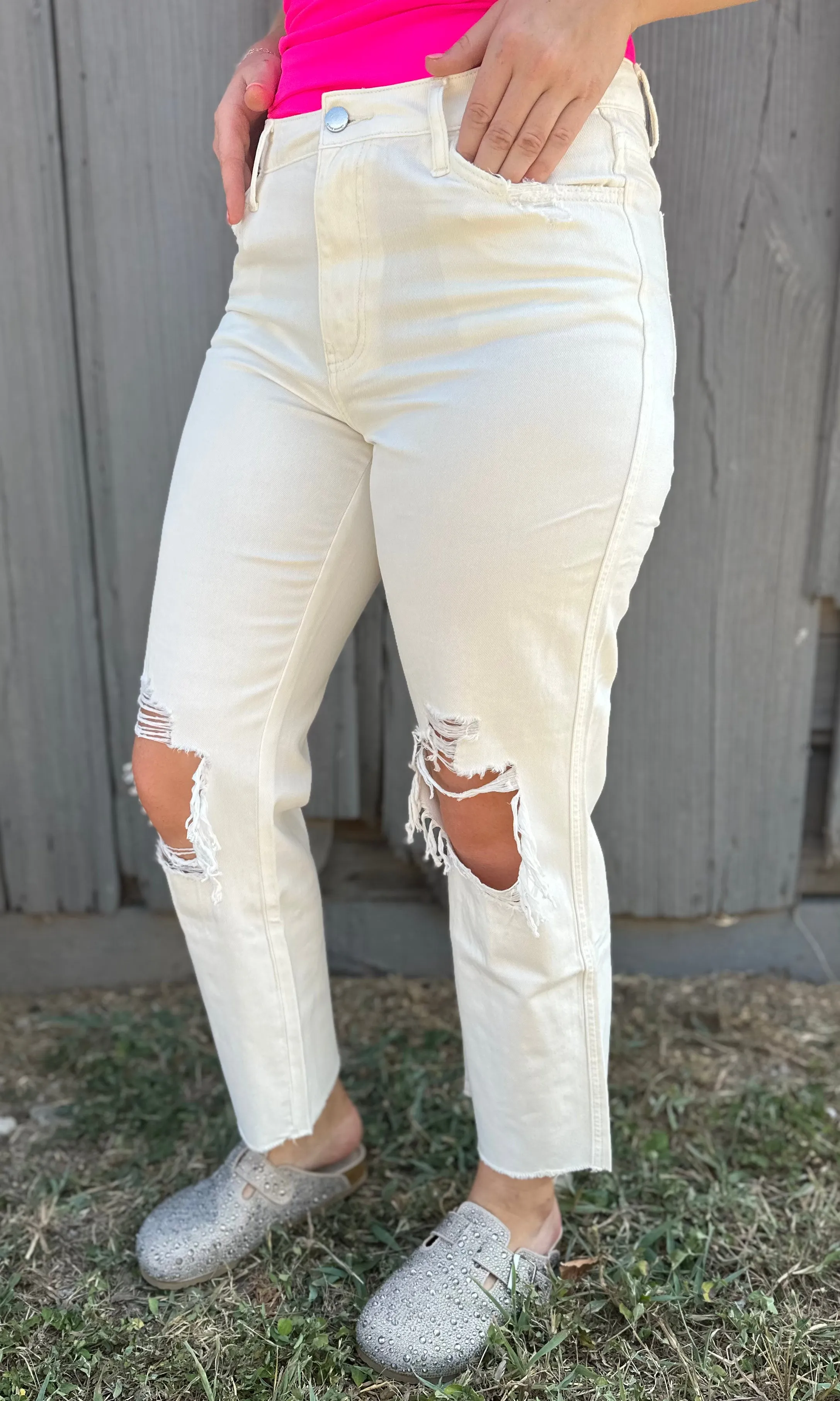 White Ripped Denim Pants