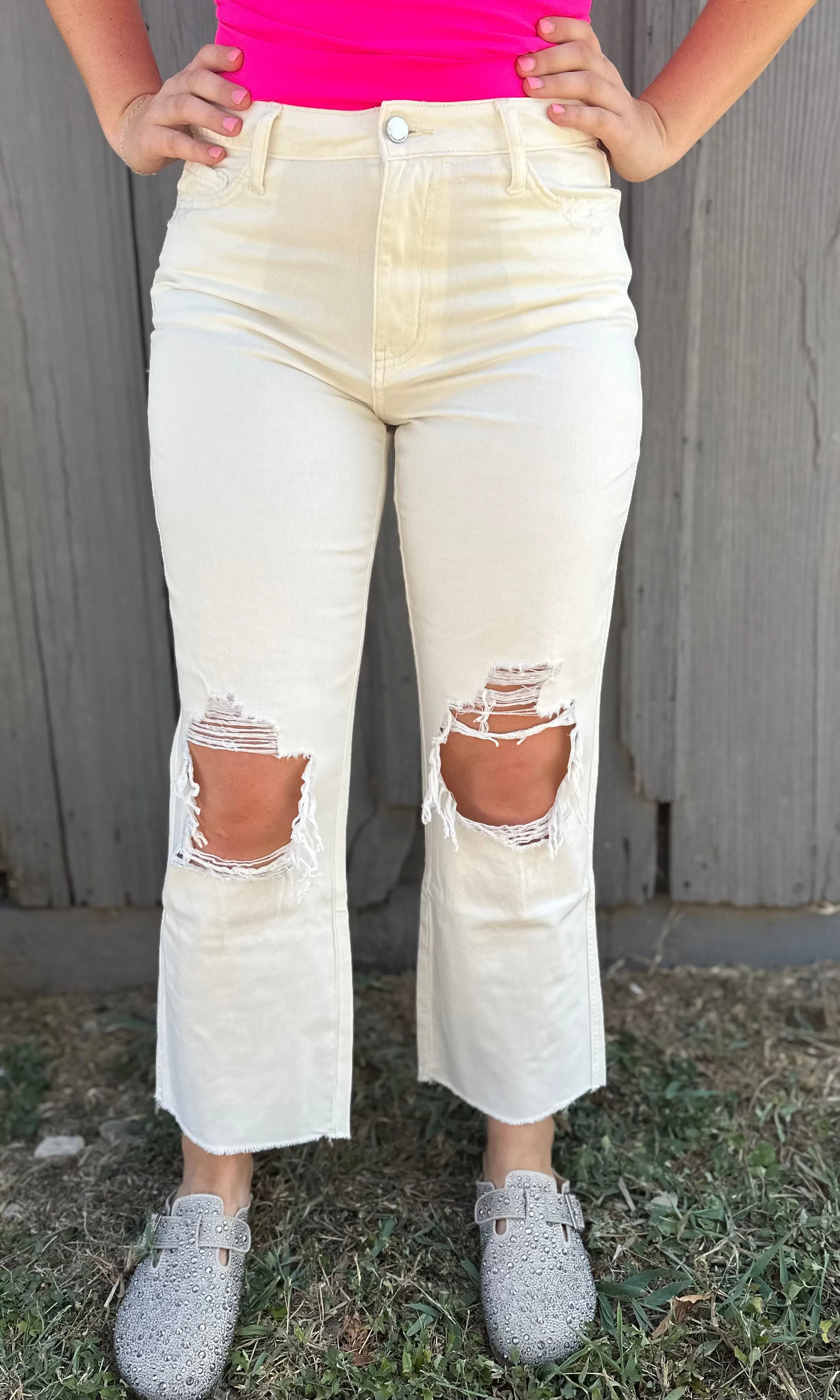 White Ripped Denim Pants