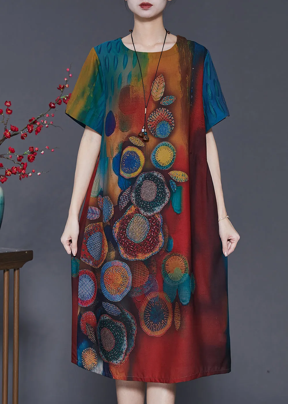 Silk Maxi Dress for Summer with Gradient Color Print