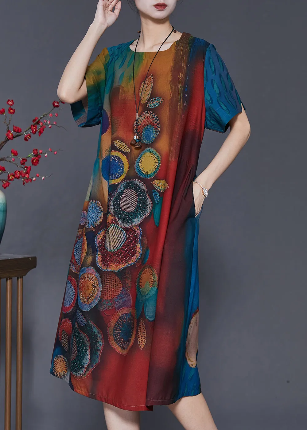 Silk Maxi Dress for Summer with Gradient Color Print