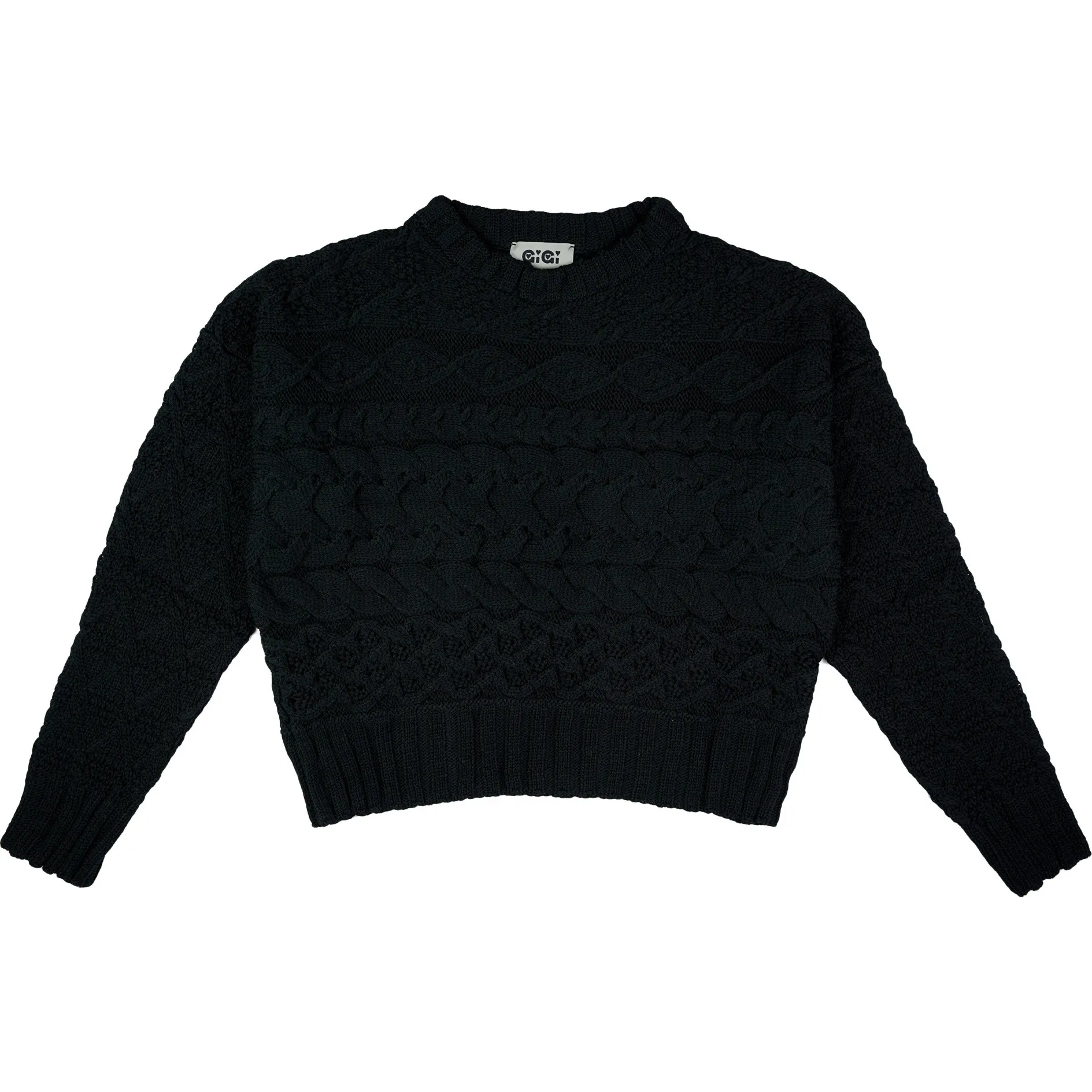 Women's Black Cable Crew Neck Knitwear