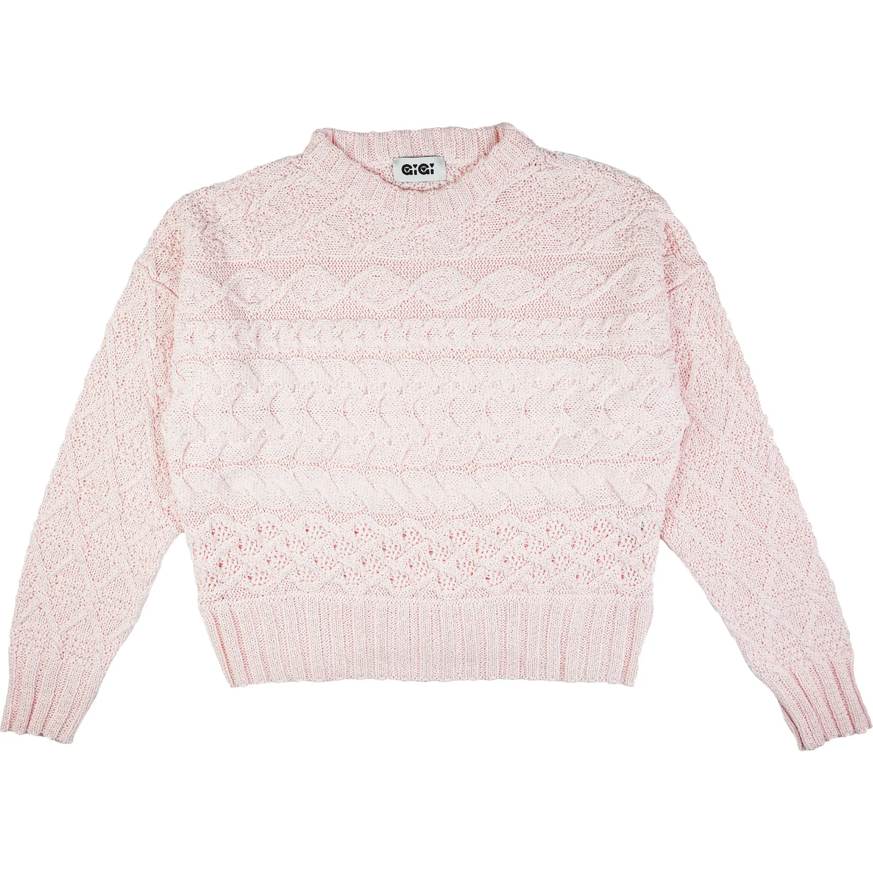 Women's Light Pink Cable Crew Neck Knitwear