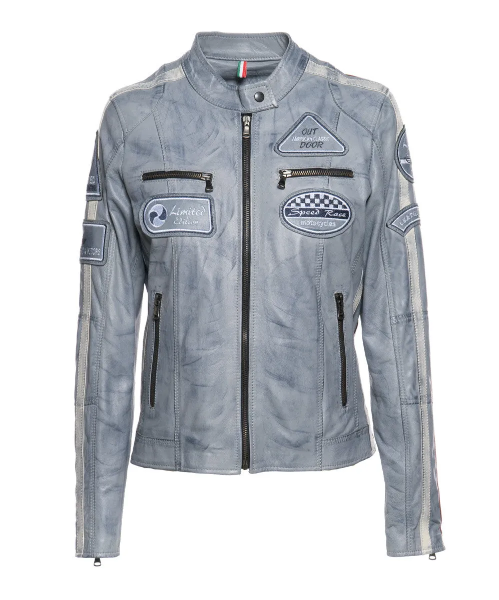 Gray Women's Motorcyclist - Gray Women's Biker in Genuine Leather