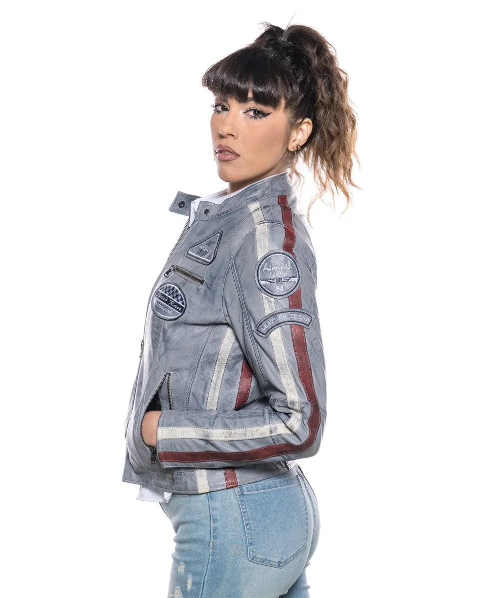 Gray Women's Motorcyclist - Gray Women's Biker in Genuine Leather