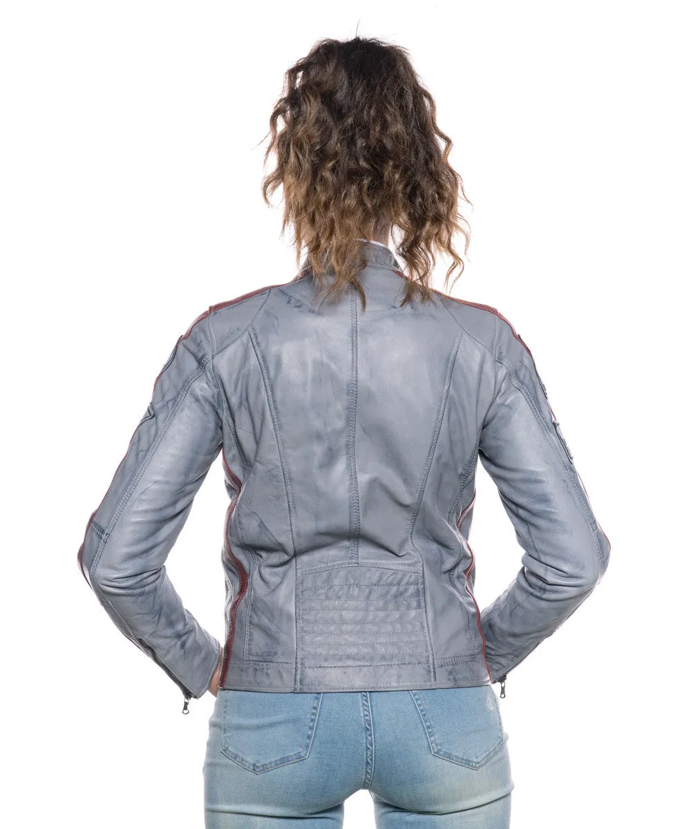 Gray Women's Motorcyclist - Gray Women's Biker in Genuine Leather