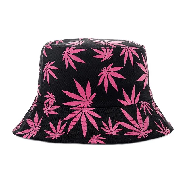 Women's Reversible Summer Bucket Hat with Leaf Print