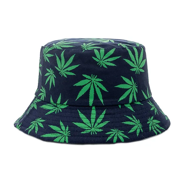 Women's Reversible Summer Bucket Hat with Leaf Print