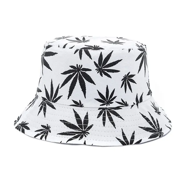 Women's Reversible Summer Bucket Hat with Leaf Print