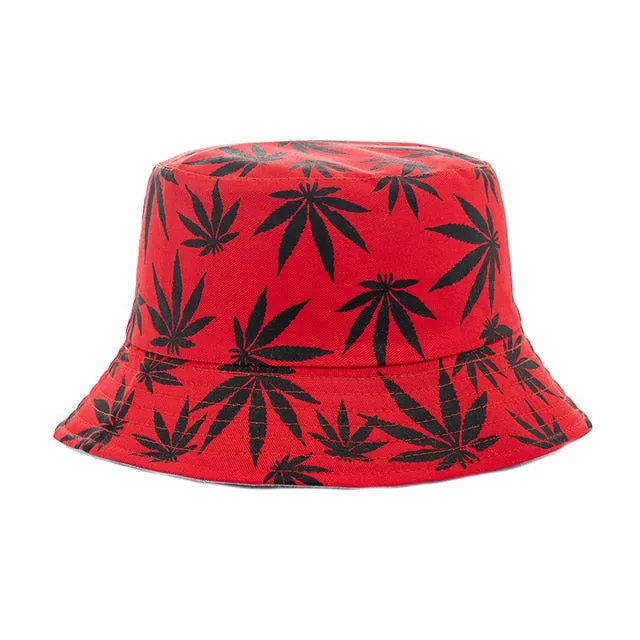 Women's Reversible Summer Bucket Hat with Leaf Print