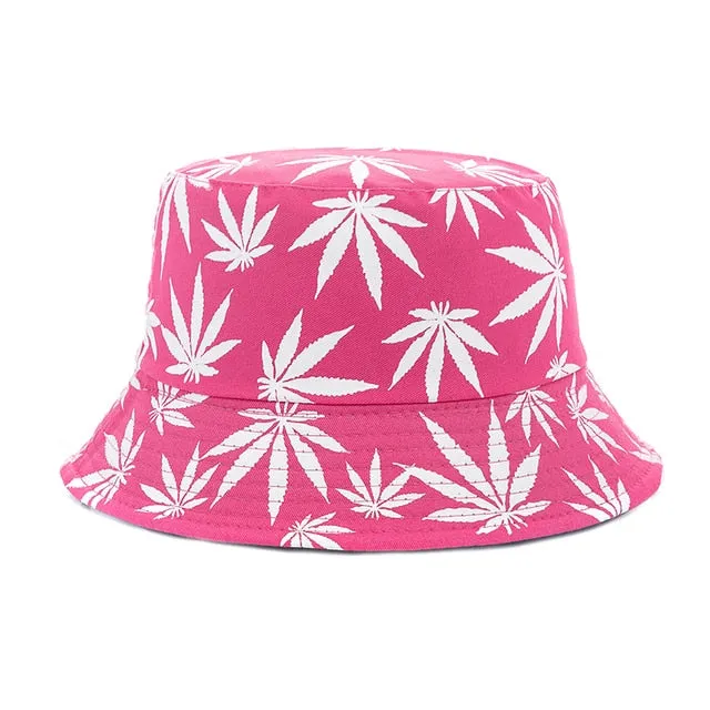 Women's Reversible Summer Bucket Hat with Leaf Print