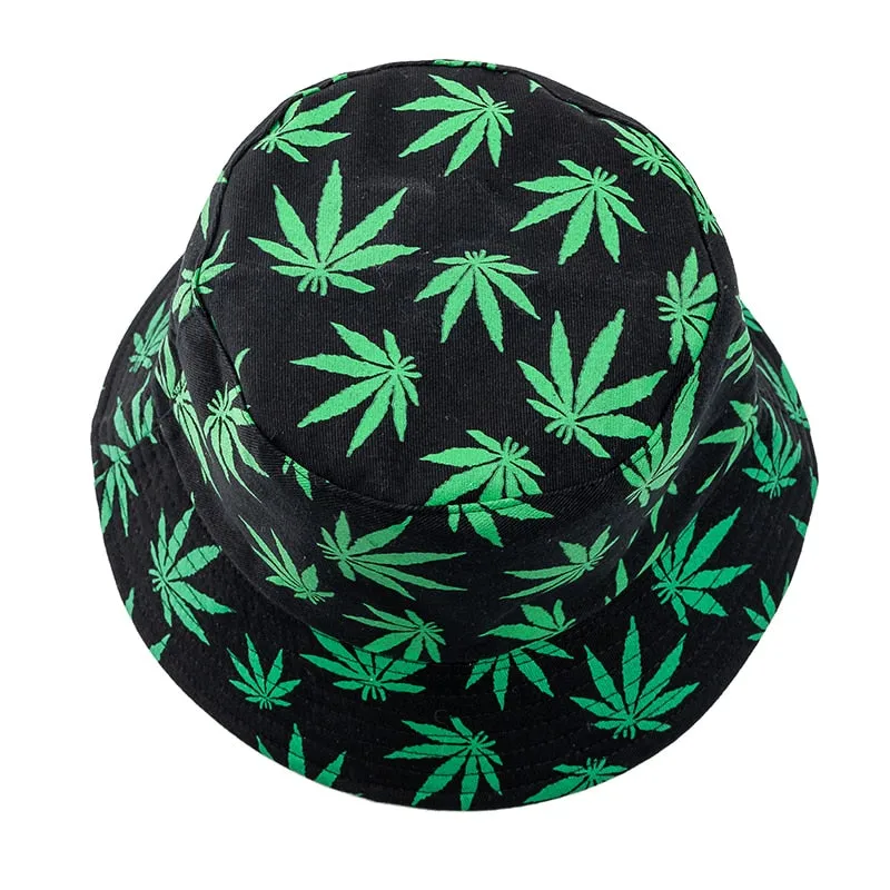 Women's Reversible Summer Bucket Hat with Leaf Print