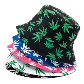 Women's Reversible Summer Bucket Hat with Leaf Print