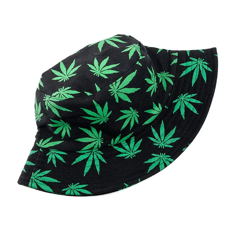 Women's Reversible Summer Bucket Hat with Leaf Print