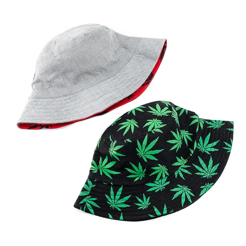 Women's Reversible Summer Bucket Hat with Leaf Print