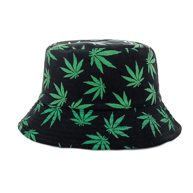 Women's Reversible Summer Bucket Hat with Leaf Print