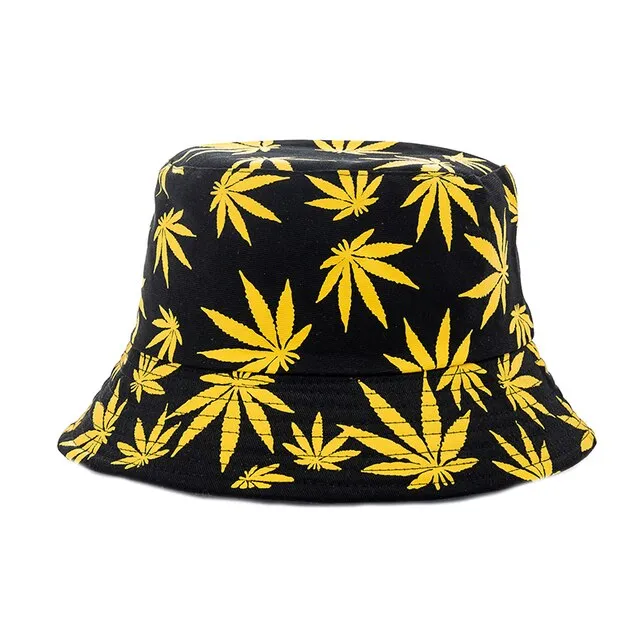 Women's Reversible Summer Bucket Hat with Leaf Print