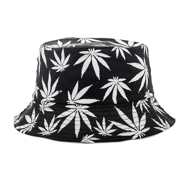 Women's Reversible Summer Bucket Hat with Leaf Print