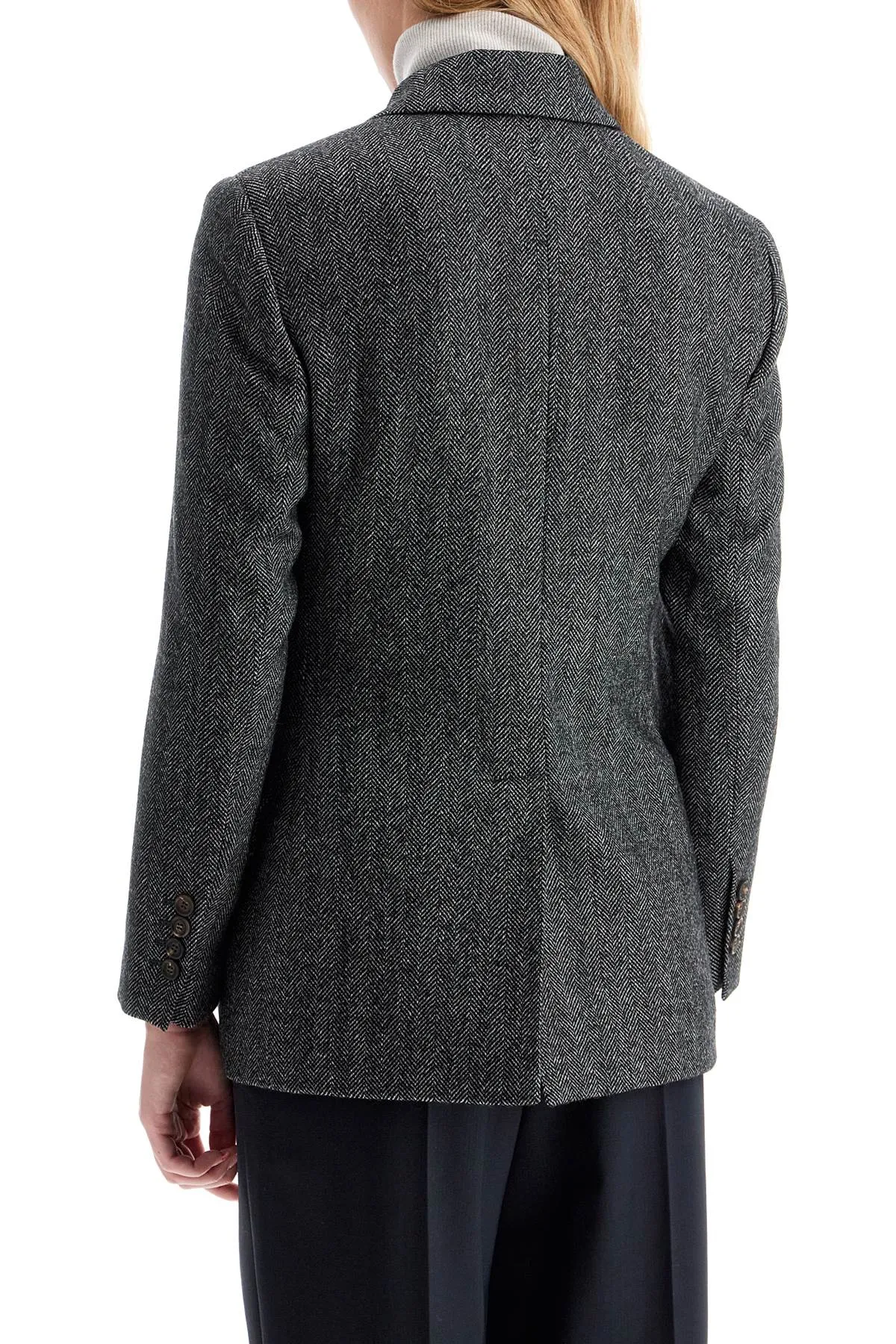 wool jacket in chevron design with techno flair in black/gray