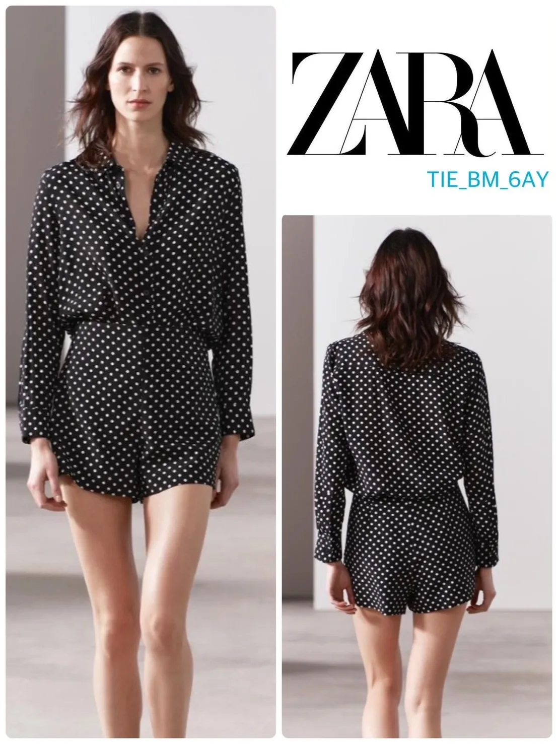 ZARA Women's Long Sleeve Blouse with Dots Print