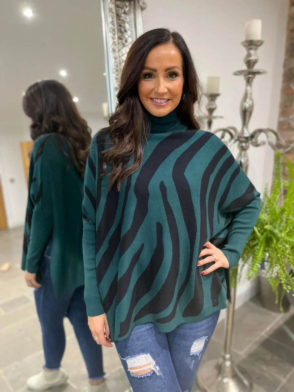 Zuri Roll Neck Jumper with Zebra Print