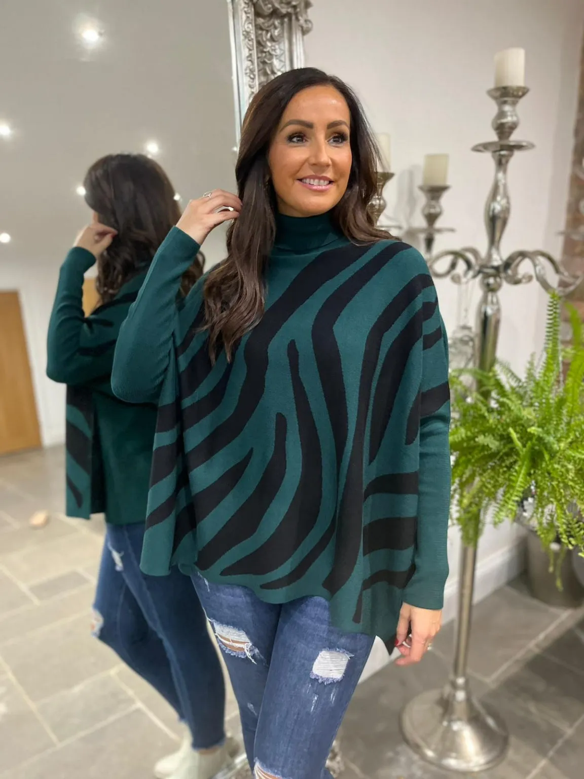 Zuri Roll Neck Jumper with Zebra Print