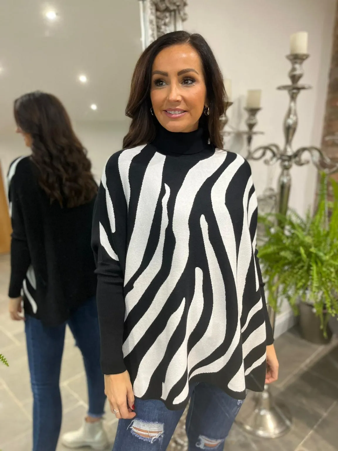 Zuri Roll Neck Jumper with Zebra Print