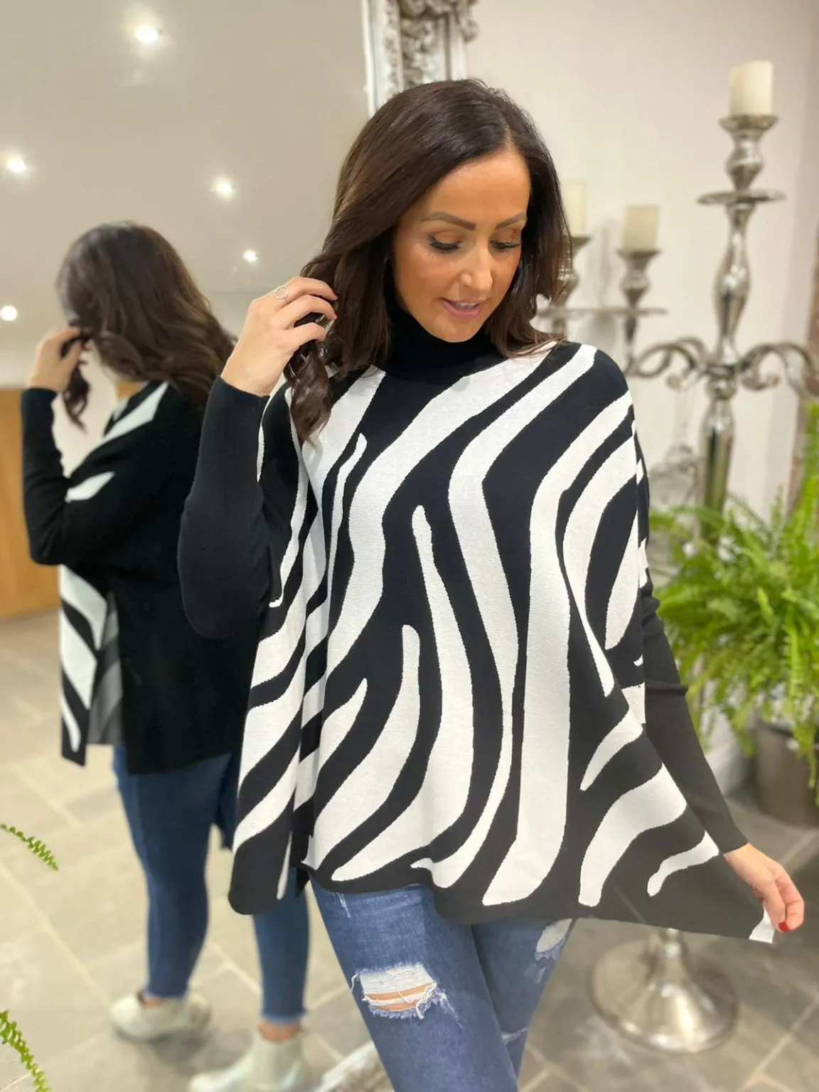 Zuri Roll Neck Jumper with Zebra Print